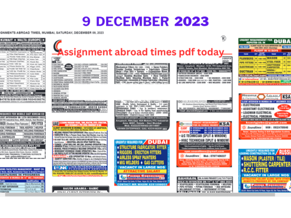 Assignment Abroad Times PDF Today 9 Dec 2023 Free Download Mumbai