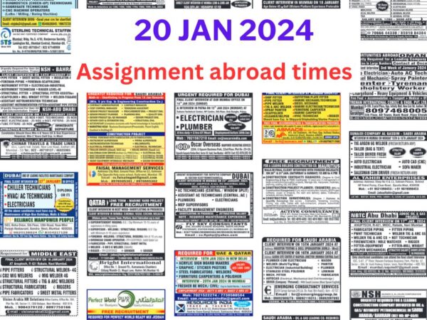 Assignment Abroad Times PDF Today, 20 Jan 2024 Free Download Mumbai