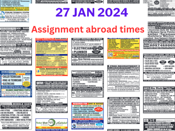 Assignment Abroad Times PDF Today, 27 Jan 2024 Free Download Mumbai