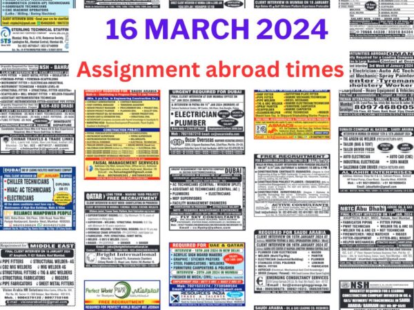 Assignment Abroad Times PDF Today, 16 March 2024 Free Download Mumbai