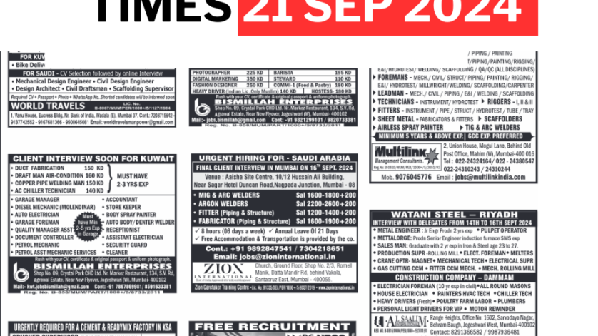 Assignment Abroad Times Today Newspaper pdf - 21 Sep 2024