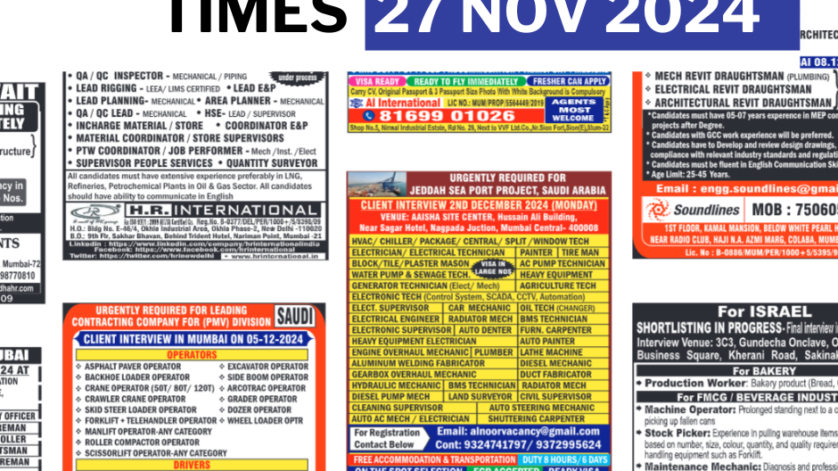 Assignment Abroad Times Today Newspaper pdf - 27 Nov 2024