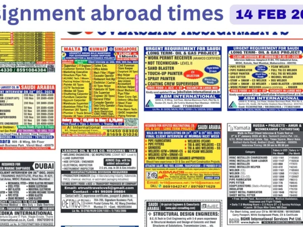 Assignments Abroad Times PDF Today, 14 feb 2026