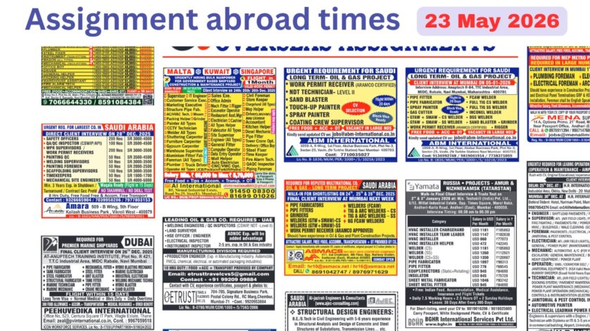Assignments Abroad Times PDF Today, 23 may 2026