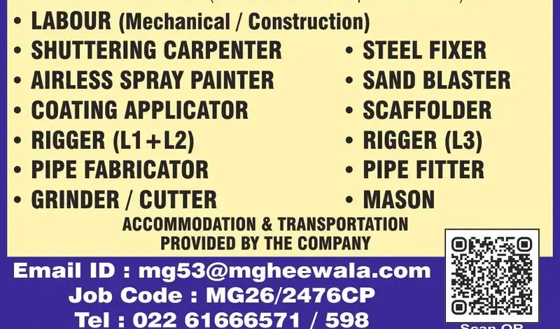 Urgent Hiring for Dubai, ADNOC Oil & Gas Project, Interview in Mumbai