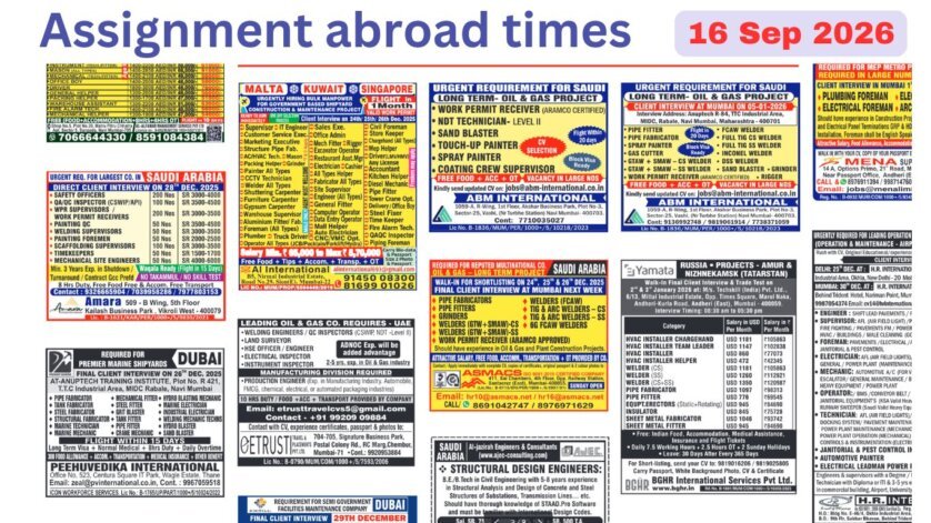 Assignments Abroad Times PDF Today, 16 Sep 2026