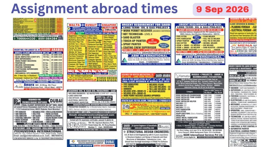 Assignments Abroad Times PDF Today, 9 Sep 2026